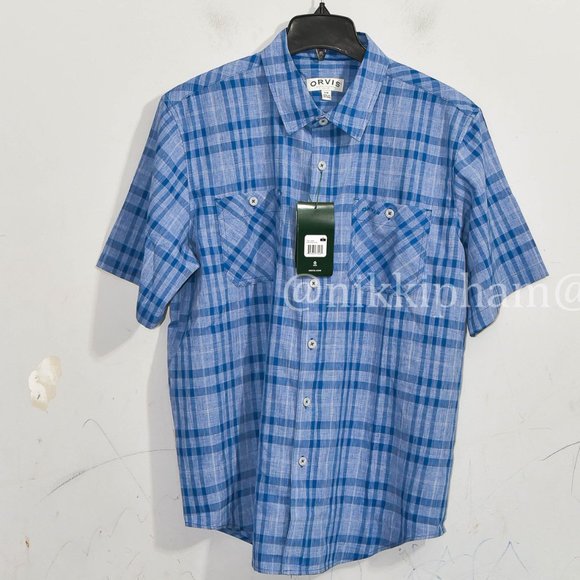 NWT Orvis Men’s  Short Sleeve Woven tech shirt in Blue - Picture 2 of 5